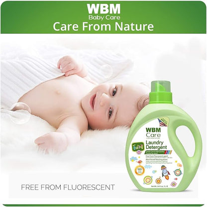 WBM Plant-Based Laundry Detergent Liquid – 34 fl oz, 50 loads total. Eco-friendly formula for powerful cleaning, gentle on fabrics, and safe for the environment