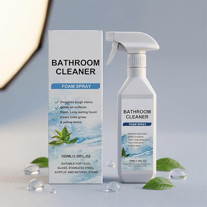 Scale Remover Bathroom Cleaner, Bathroom Cleaner Foam Spray for Shower, Glass, Stainless Steel, Tiles, Glass and Toilet, 3.38OZ (2Pcs)