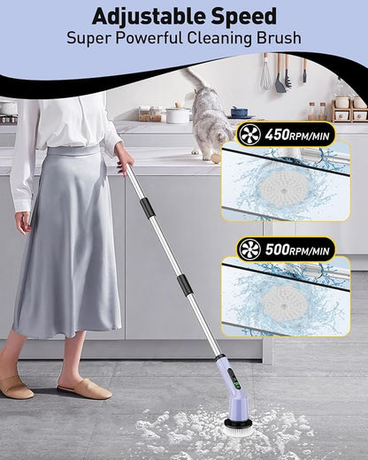 Electric Spin Scrubber for Cleaning Bathroom, Shower Scrubber Rotary Floor Brushes with IPX7 Waterproof & 2 Speed, 3 Brush Heads, Bathroom Cleaning Supplies for Shower Tub Tile Toilet Purple