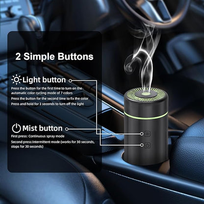 SEEDSEEL 100ML Car Diffuser, USB Rechargeable Battery Operated, Powered Cordless Essential Oil Humidifier, 7 LED Color Lights 2 Timer Modes for Car Outdoor Home (Black)