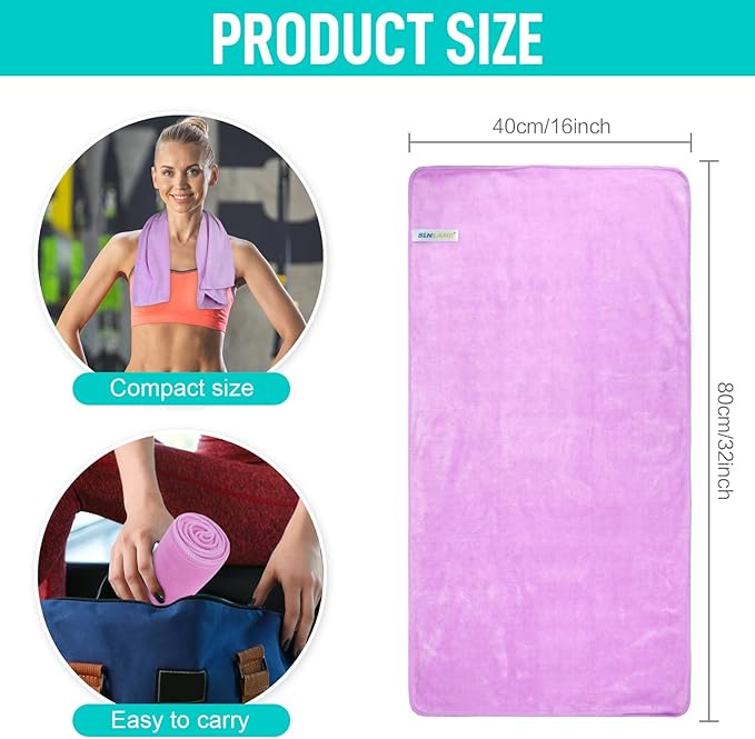 SINLAND Microfiber Gym Towels Super Absorbent Compact Travel Workout Towel Quick Dry Camping Sweat Towel for Sports Beach Swimming Backpacking Hiking and Yoga Men Women 16 Inch X 32 Inch