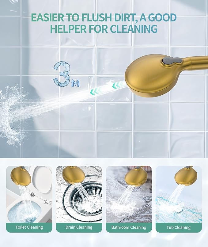 SR SUN RISE Filtered Shower Head with Handheld High Pressure 9 Spray Mode Showerhead Detachable Shower Head Water Softener Filters Beads for Hard Water Remove Chlorine 1 Filter Brushed Gold