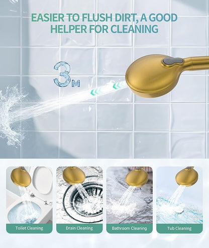 SR SUN RISE Filtered Shower Head with Handheld High Pressure 9 Spray Mode Showerhead Detachable Shower Head Water Softener Filters Beads for Hard Water Remove Chlorine 4 Filters Brushed Gold