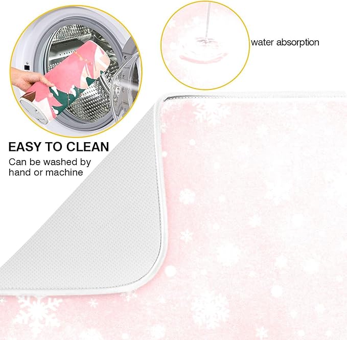 Christmas Tree Pink Dish Drying Mat for Kitchen Countertop 18x24 Winter Snowflake White Xmas Large Drying Mat Reusable Quick Dry Dish Sink Mats Easy Clean Decorative Essentials