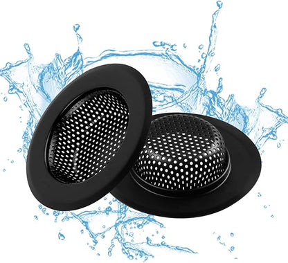Sink Drain Strainer, 2 PCS Kitchen Sink Strainer - Upgraded Large Wide Rim 4.5" Diameter Stainless Sink Strainers for Kitchen Sinks, Suitable for Most Sink Drains, Anti Clogging - Regular Black