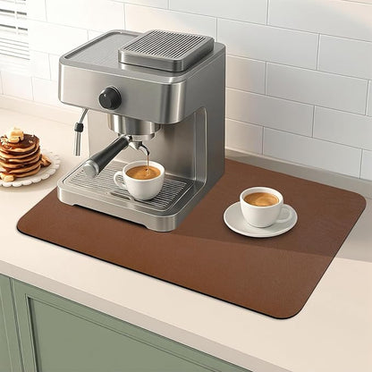 Dish Drying Mat for Kitchen Counter, Coffee Mat with Non-slip Rubber Backed, Hide Stain Absorbent for Kitchen Counter, Fit Under Coffee Maker, Dish Rack,16"x24",Brown