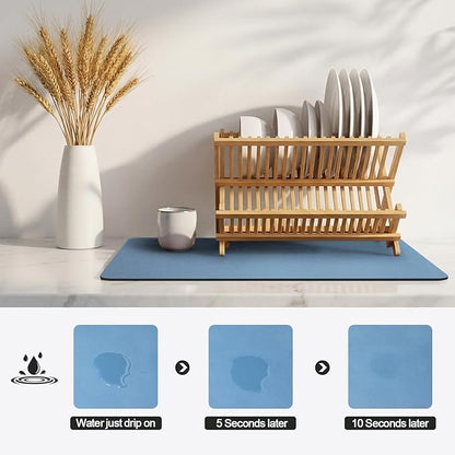 Ecotrim - Dish Drying Mat for Kitchen Counter | Coffee Bar Mat for Countertops | Heat Resistant Drainer Mat with Non-slip Rubber Backed | Hide Stain Kitchen Absorbent Draining Mat | Blue 16"x24"