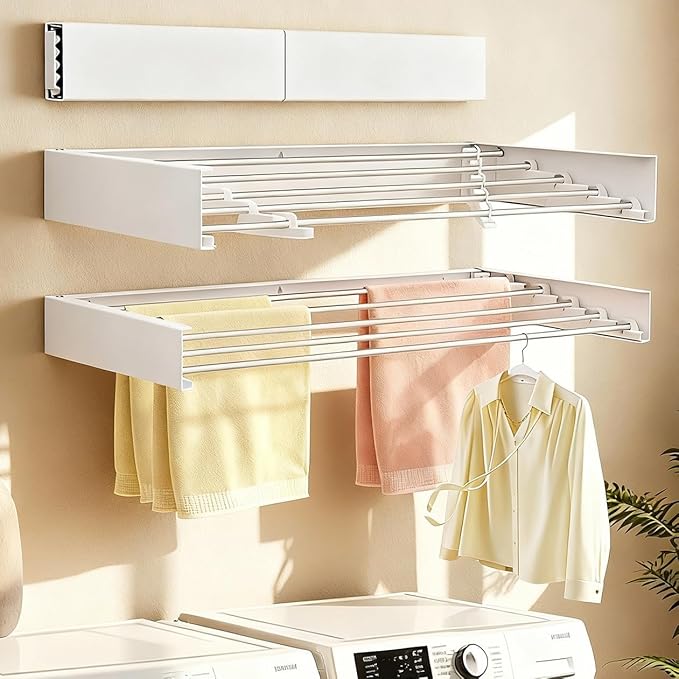 Wall Mounted Drying Rack, 31.5 Inch Foldable Clothes Drying Rack Heavy Duty 60 lbs, Space Saving Laundry Rack Rust Resistant, for RV Apartment Bathroom Laundry Room