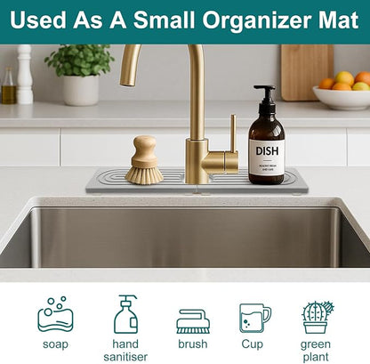 Stone Faucet Mat for Kitchen Bathroom Sink Diatomite Quick Dry Around Faucet Protectors Water Absorbing Stone Drying Tray Kitchen Sink Splash Guard Drip Water Catcher for Bathroom Counter Accessories