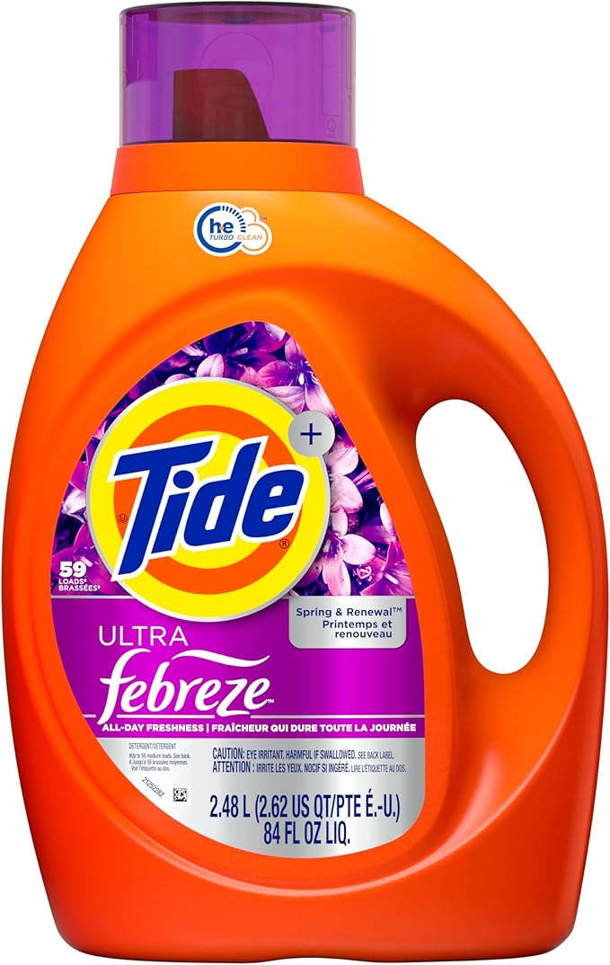 Tide Ultra Febreze Liquid Laundry Detergent, Spring and Renewal scent, 84 fl oz, 59 Loads, Laundry Detergent Liquid with All-Day Freshness
