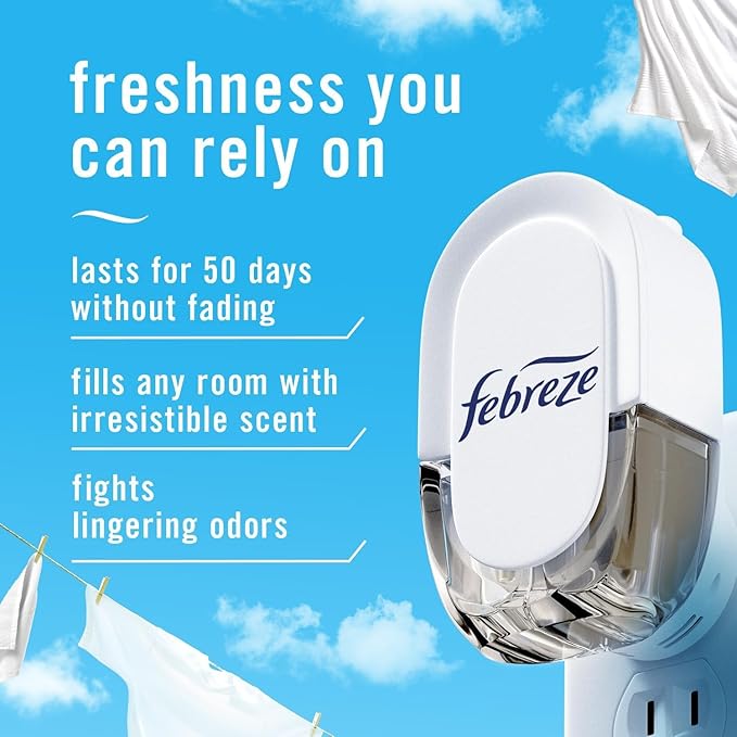 Febreze Plug with Fade Defy Technology Air Freshener - New Limited Edition - (3) of 0.87 fl oz Refills (Linen & Sky)