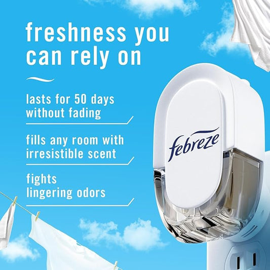 Febreze Plug with Fade Defy Technology Air Freshener - New Limited Edition - (3) of 0.87 fl oz Refills (Linen & Sky)