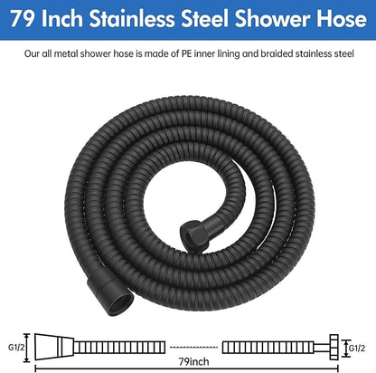 RUMOSE 79 inches Shower Hose Shower Head Extension Hose Extra Long Stainless Steel Shower Tube Attachment Flexible Handheld Shower Sprayer Hose, Matte Black
