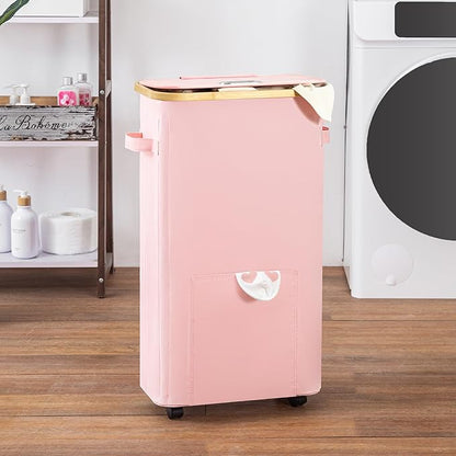 Laundry Basket with Wheels, Tall Dirty Clothes Hamper on Wheels, Rolling Laundry Hamper with lid for Dorm, Bedroom and Bathroom