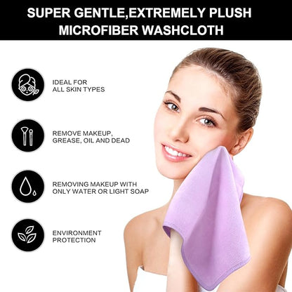 SINLAND Microfiber Facial Cloths Fast Drying Washcloth 12inch x 12inch Light purple 6 pack