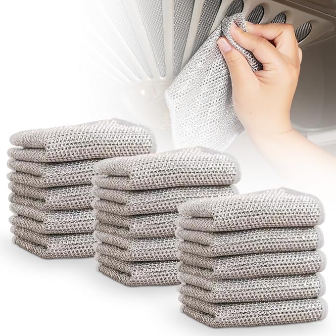 Multipurpose Wire Dishwashing Rags, New Silver Stainless Steel Dishwashing Cloth for Wet and Dry, Reusable Premium Metal Scrubbing Pads Sponge Clean Tool for Home Kitchen (15)