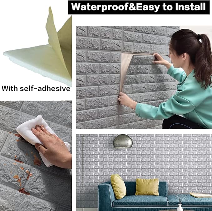 20 PCS Silvery 3D Wall Panels, 29 sq.feet Coverage, Printable Wallpaper Sticker with Self-Adhesive Waterproof Brick PE Foam Wall Panels Peel and Stick for Interior Wall Decor, Home Decoration