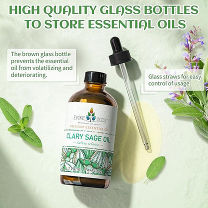 EVOKE OCCU Clary Sage Oil Essential Oil for Relaxation, Moisturize Skin, Air Freshening, Add to Spray and Diffuser - 4 FL Oz