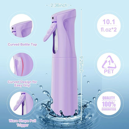 IMPORX Continuous Spray Bottle for Hair 2 Pack (10.1oz/300ml) Home Essentials Spray Bottles for Cleaning Empty Ultra Fine Water Mister Sprayer for Hairstyling Garden Plants Curly Hair Perfume, Purple