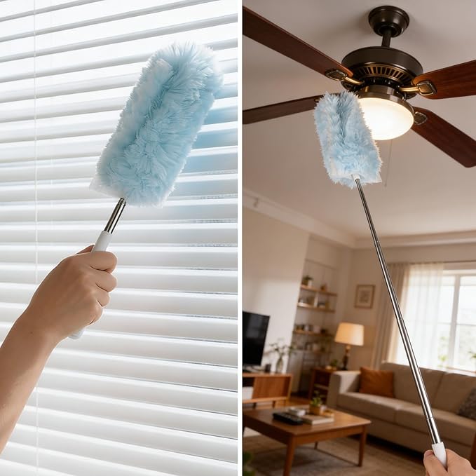 ITTAR 30 Count Duster Refills Kit with Extension Pole, Microfiber Feather Duster for Cleaning Ceiling Fan, Blinds, Furniture, Vents & Shelves - Blue