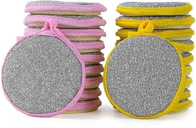 Kitchen Double-Sided Dishwashing Sponge Scrubber for Pots and Pans Cleaning Cloth Household Dishcloth Scouring Pad Pink 10 pcs Yellow 10 pcs
