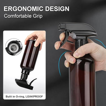 Plastic Spray Bottles 12oz 2 Pack Adjustable Mist/Stream Spraying Heavy Duty Square Water Spray Bottles for Hair, Cleaning Solutions, Plants,Essential Oils (Brown)