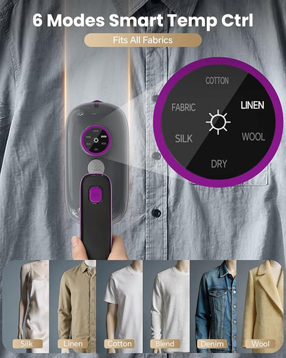 Travel Steamer Iron for Clothes, Portable Handheld Garment Steamer with 6 Smart Modes, Strong Penetrating Steam, 180° Rotatable Handle, 150ml Large Tank for Home & Travel (Light Gray)