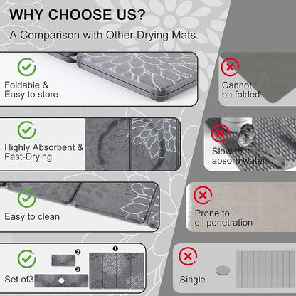 3 PCS Large Stone Dish Drying Mat for Kitchen Counter, Quick Dry Stone Dishes Mats Cup Coasters, Sink Faucet Mat, Water Absorbing Diatomaceous Earth Drying Pad for Countertop Tableware, Bottles