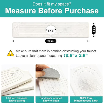 Water Absorbing Stone Drying Mat for Kitchen Counter Diatomite Faucet Mat for Kitchen Sink Quick Dry Stone Mats Bathroom White Sink Protectors Dish Drying Mats Splash Guard Home Essentials Decor