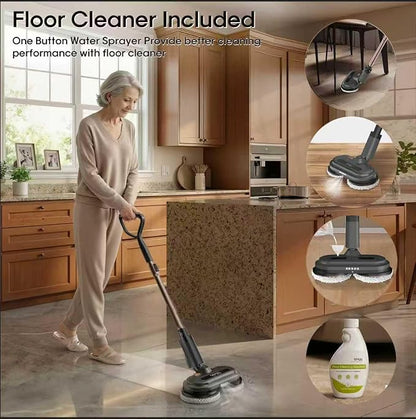 Cordless Electric Mop, Electric Floor Cleaner with Water Sprayer & LED Headlights, Up to 60 mins Lasting Time, Powerful Spin Mop with Extendable Tube, Self-Propelled, Floor Cleaning Solution included