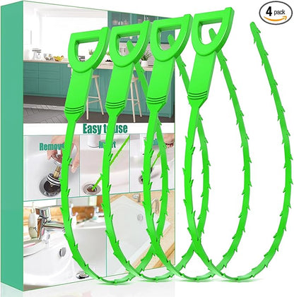Drain Snake Hair Drain Clog Remover - 4 Pack Shower Snake Sink Unclogger Tool with Exquisite Packaging (Green)