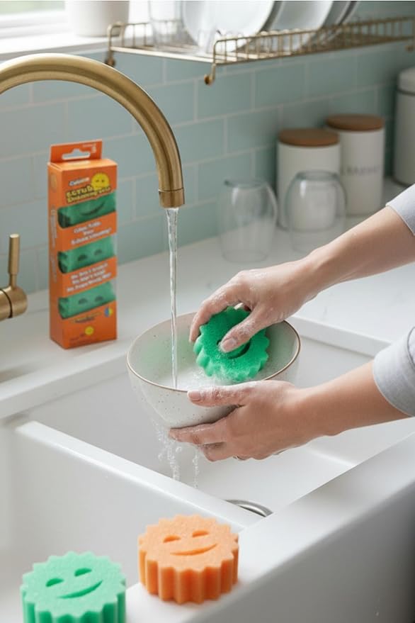 Scrub Shooting Star Color Sponges - Scratch Free Multipurpose Dish Sponges for Kitchen, Bathroom and Household Cleaning (3 Count)
