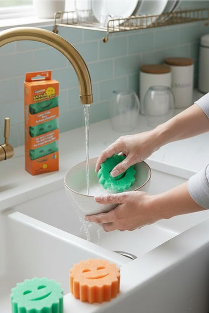 Scrub Shooting Star Color Sponges - Scratch Free Multipurpose Dish Sponges for Kitchen, Bathroom and Household Cleaning (3 Count)