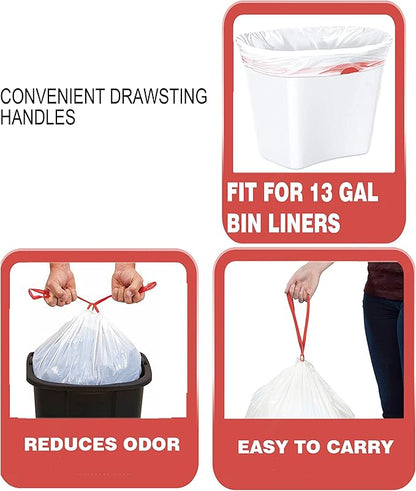 BEIDOU-PAC Trash Bags 13 Gallon Drawstring, 50 Count Garbage Bags, Tall Kitchen Trash Bags, Odorless & Extra Strength White Plastic Food Scrap Bag for Home Office Bathroom Kitchen Bins