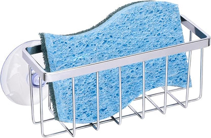 HLOOL Kitchen Sink Sponge Holder, Sponge Holder for Kitchen Sink Suction，Sink Organizer (Chrome)
