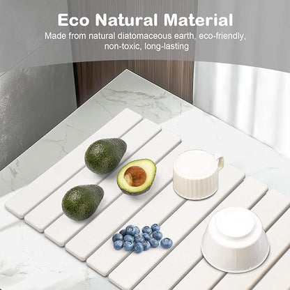 Large Stone Dish Drying Mat for Kitchen Counter, 24"(L)×16"(W), Super Absorbable Diatomaceous Stone Mat, Collapsible Stone Dish Drying Mat for Dishes Bottles, Cups, Match Any Countertop