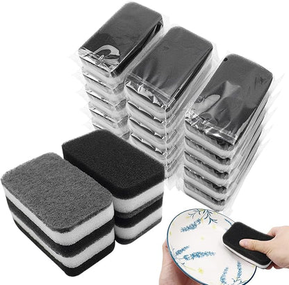 Kitchen Dishwashing Sponge Individually Wrapped Sponges, Bulk Non Scratch Scouring Pad Odor-Free Dish Sponges for Washing Dishes Wipes for Household Cleaning Dishes Travel Apartments (Black- 36 Pack)