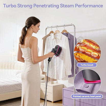 Portable Handheld Travel Steamer for Clothes, 2-in-1 Steamer & Iron 4 Modes LCD Display, Garment Steamer 1200W 15S Fast Heat-up 180ml Tank for 20Min Penetrating Steam Wrinkle Removal, 100-120V