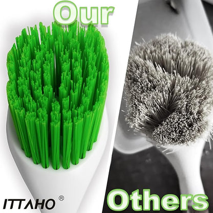 ITTAHO Dish Scrubber Set, Kitchen Brush for Cleaning with Scraper Edge, Green Multi-Purpose Scrub Brush with Handle for Dishes,Sink,Pots,Pans,Shower,Tile,Tubs - 3 Pack