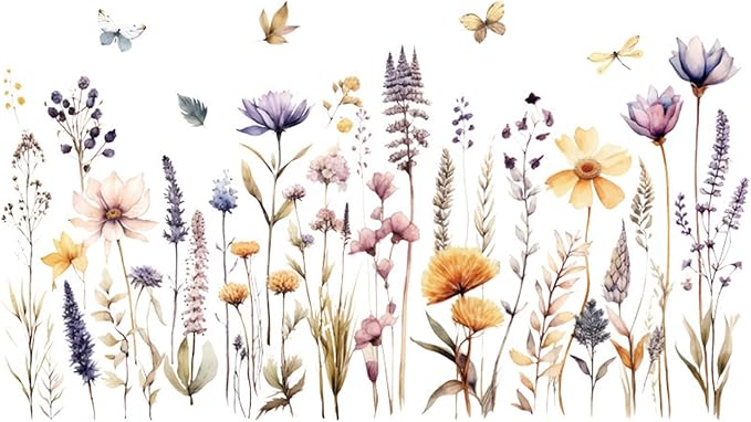 Wildflower Wall Decals Wall Decor Boho Flower Stickers, Dandelion Grass Wall Art Murals, 3D Flower Pattern Self-Adhesive Wall Stickers for Girls Bedroom Living Room Nursery Decor
