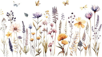 Wildflower Wall Decals Wall Decor Boho Flower Stickers, Dandelion Grass Wall Art Murals, 3D Flower Pattern Self-Adhesive Wall Stickers for Girls Bedroom Living Room Nursery Decor
