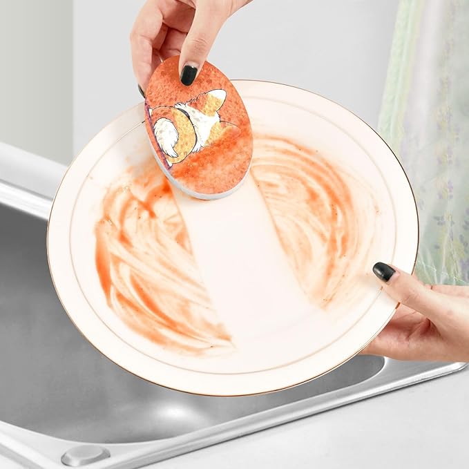 Corgi Dog Kitchen Scrub Sponges, Pop-up Kitchen Cleaning Sponges Reusable Dish Washing Sponges for Bathroom Household Cleaning 3 Pack - Non Scratch Scrubber
