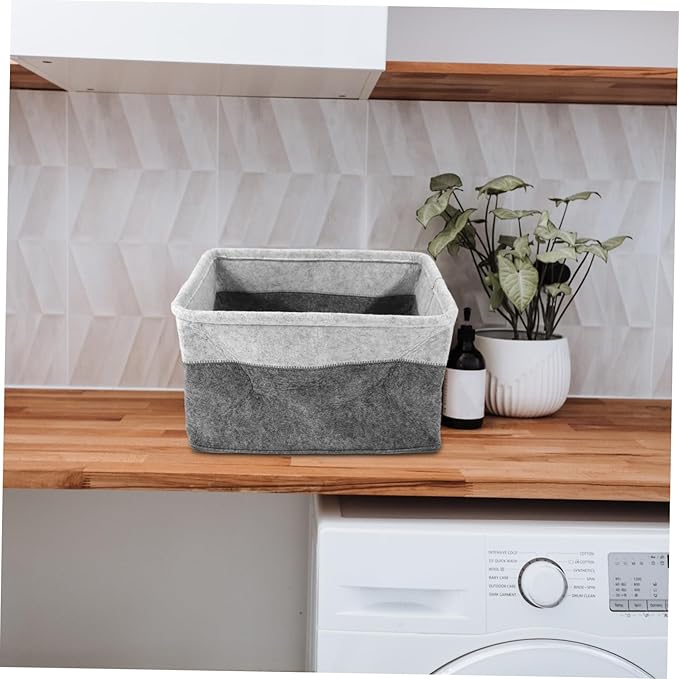 DECHOUS Folding Felt Storage Basket Handles Multifunctional Laundry Hamper Dirty Clothes Organizer Woven Storage Bin for Bedroom and Home Use