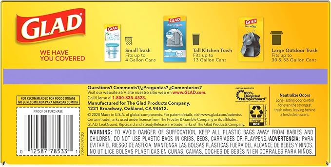 Glad ForceFlex Tall Kitchen Trash Bags, 13 Gallon, Gain Lavender, 80 Count (Package May Vary)