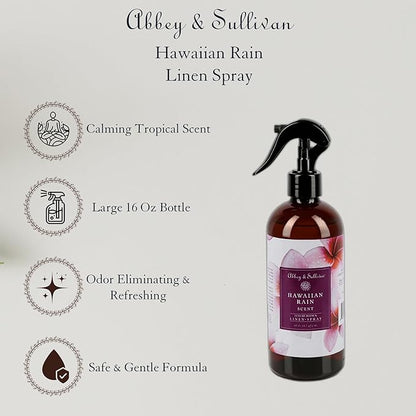 Abbey & Sullivan Linen Spray, Hawaiian Rain, Fabric Freshener and Fragrance Room Spray, Pack of 2, 16 oz