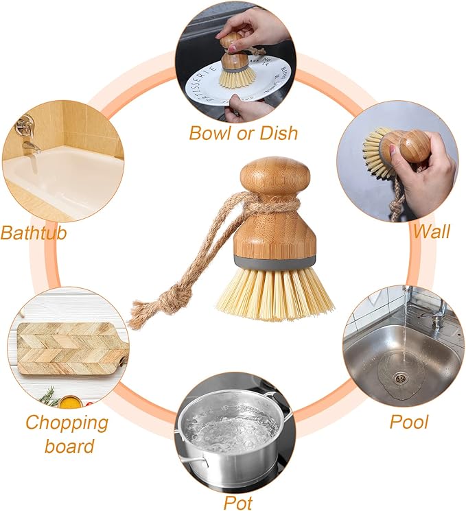 4 Pieces Kitchen Soap Dispenser Set 16 oz Dish Soap Dispenser with Bamboo Pump Soap Tray and Dish Brush Bathroom Soap Dispenser Set with Waterproof Labels for Hand Soap Dish Lotion (White)