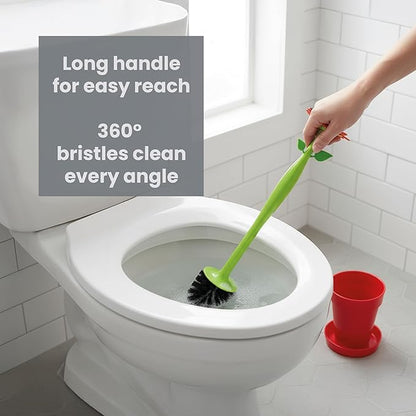 Vigar Flower Power Toilet Brush and Holder Set, Toilet Bowl Cleaner with Daisy-Shaped Handle, Flowerpot Base and Saucer, for House and Bathroom, Red