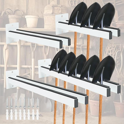 Extra Wide Tool Rack Wall Mount – Heavy Duty Shovel Holder for Garage, Shed & Barn, Powder Coated Steel Organizer for Shovels, Rakes, Brooms, Truck Storage (3.5 x 4.5 x 12 in, 4 Pack)