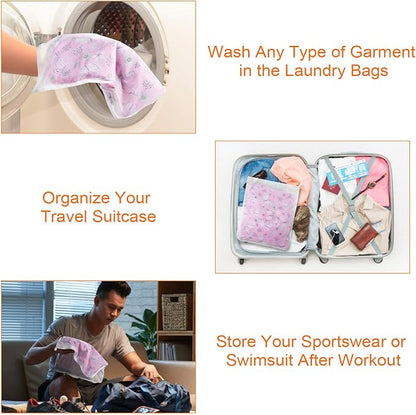 Fine Mesh Laundry Bags for Delicates, 3 Pack (2L+1M) Reusable Wash Bags with Sturdy Zippers, Durable Net Washing Bags for Lingerie, Bra, Sock, Underwear, Baby Clothes, Travel Organizer