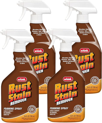 Rust-Oleum Whink Rust Stain Remover | Heavy-Duty Iron Stain Remover Foaming Spray with Excellent Cling for Toilets, Showers, Sinks, Outdoor Siding | 24 oz | 4 Pack